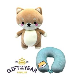   2 az 1-ben kifordítható utazópárna és plüss figura, Shuggs, a Shiba Inu kutya