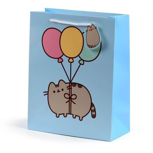 Pusheen cicás ajándéktáska, 33x26x12cm, nagy, macska lufikkal