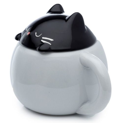 Cicás bögre fedéllel, kerámia, 450ml, Feline Fine Macska