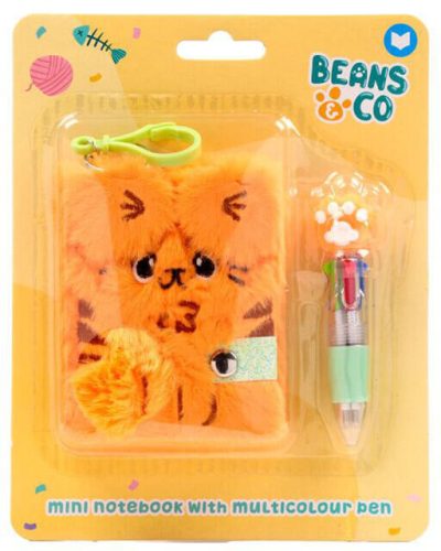 Cicás napló többszínű tollal, A/7, plüss borítóval, vonalas, Beans és Társai - Macskák