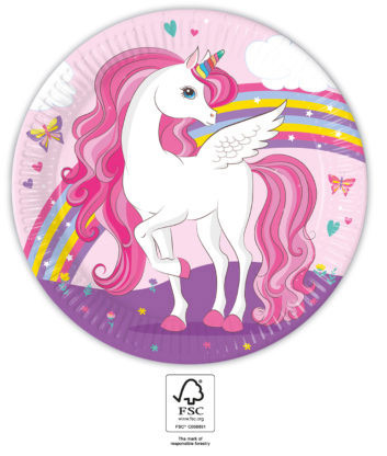 Unikornis papírtányér 8 db-os 23 cm FSC, Unicorn Rainbow Colors