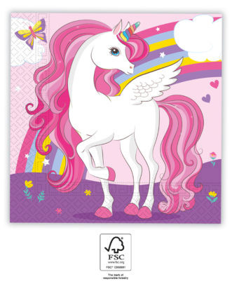 Unikornis szalvéta 20 db-os 33x33 cm FSC, Unicorn Rainbow Colors