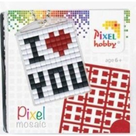   Pixel kulcstartókészítő szett 1 kulcstartó alaplappal, 3 színnel, I love you