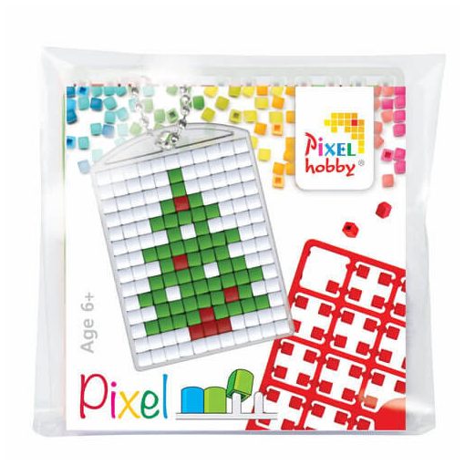 Pixel kulcstartókészítő szett 1db, 3 szín, karácsonyfa