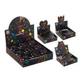   Képkarcoló szett, 75 db 9x9cm-es lap, 1 karcoló pálca, 3 féle forma