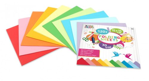 Színes papírok, origami hajtogató lapok 15x15cm, 70g, 10 szín, 120 lap/cs