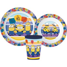   Minyonok Striped étkészlet, micro műanyag szett, pohárral 260 ml