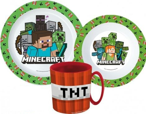 Minecraft étkészlet, mikrózható, nagy bögrével, TNT