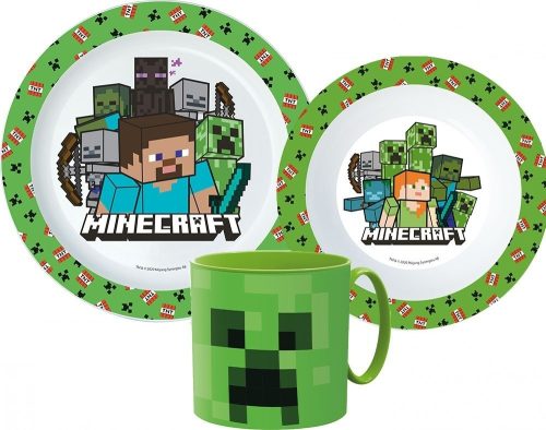 Minecraft étkészlet, mikrózható műanyag, 265ml-es bögrével