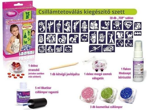 Csillámtetoválás kiegészítő készlet, mese szett
