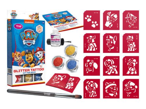Csillámtetoválás szett, Mancs őrjárat fiús (kék) 12 sablonnal és 3 csillámporral