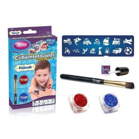   Csillámtetoválás szett, Mini, Fiús (kék) 15 sablonnal és 2 csillámporral